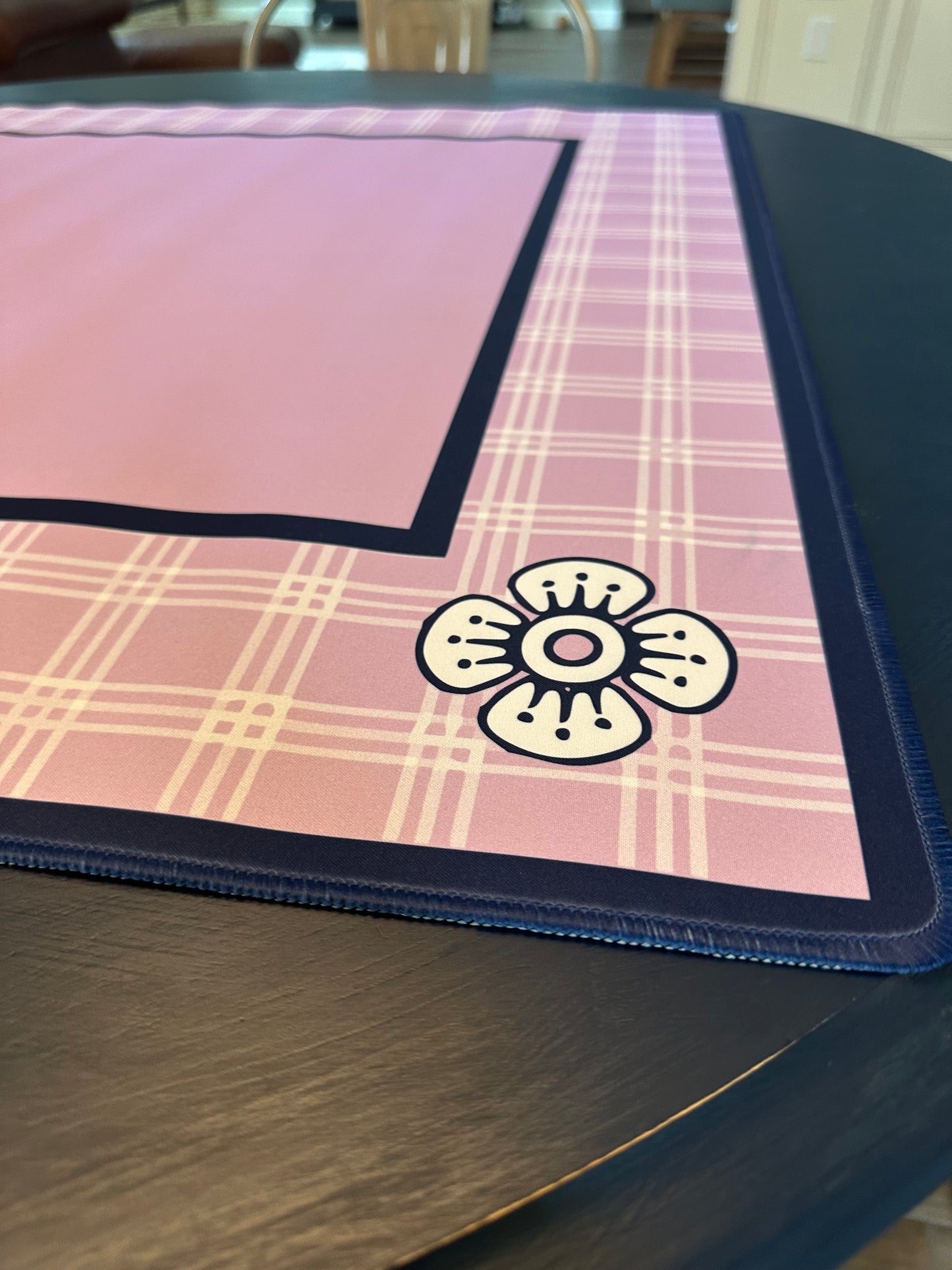 Lavender and navy plaid Mahjong Mat