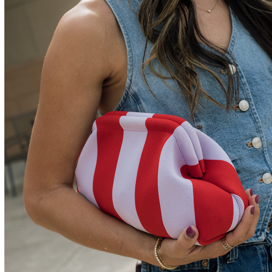 Striped Tile Bag- Lavender and Red