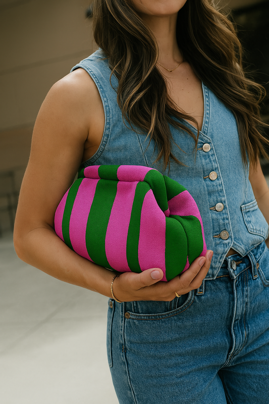 Striped Tile Bag- Pink and Green