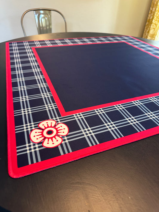 Navy and Magenta plaid Mahjong Mat