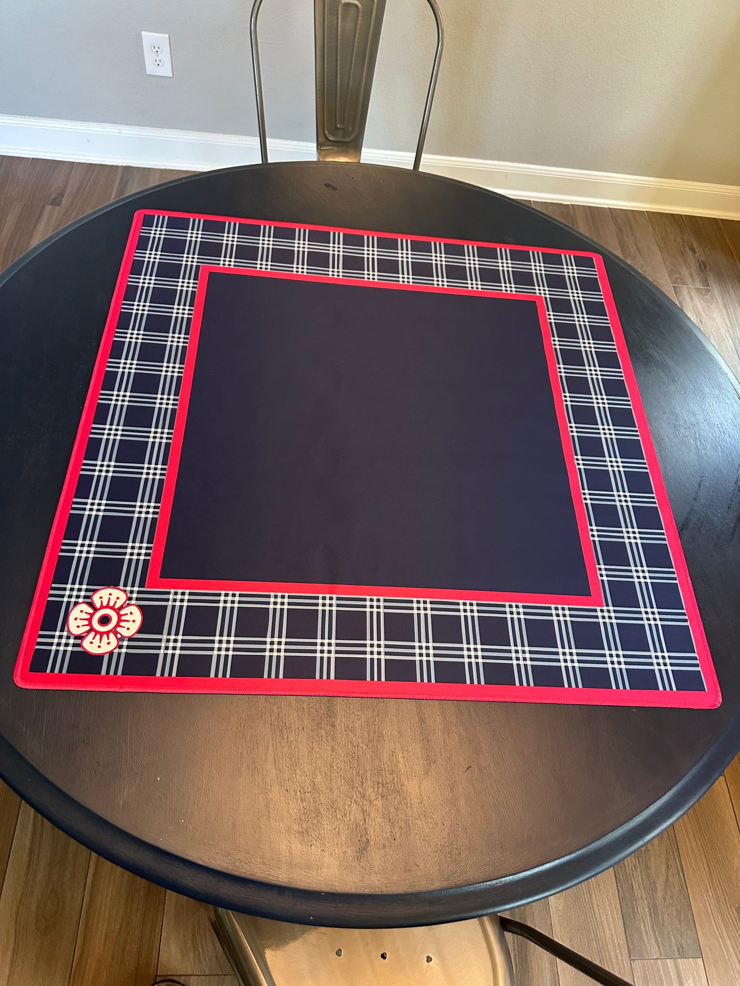 Navy and Magenta plaid Mahjong Mat