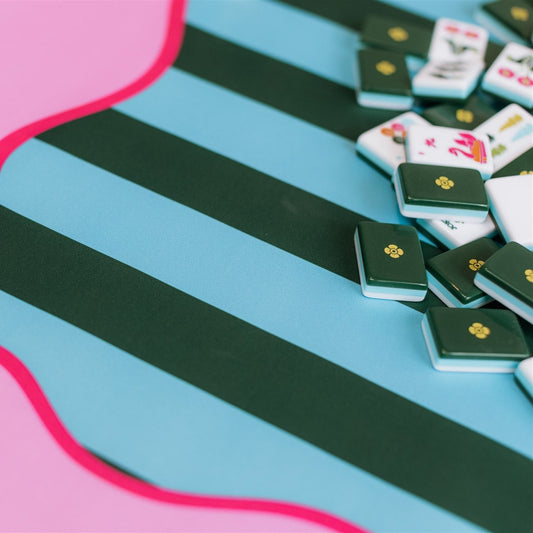 Mahjong Bow Mat- Green and Pink
