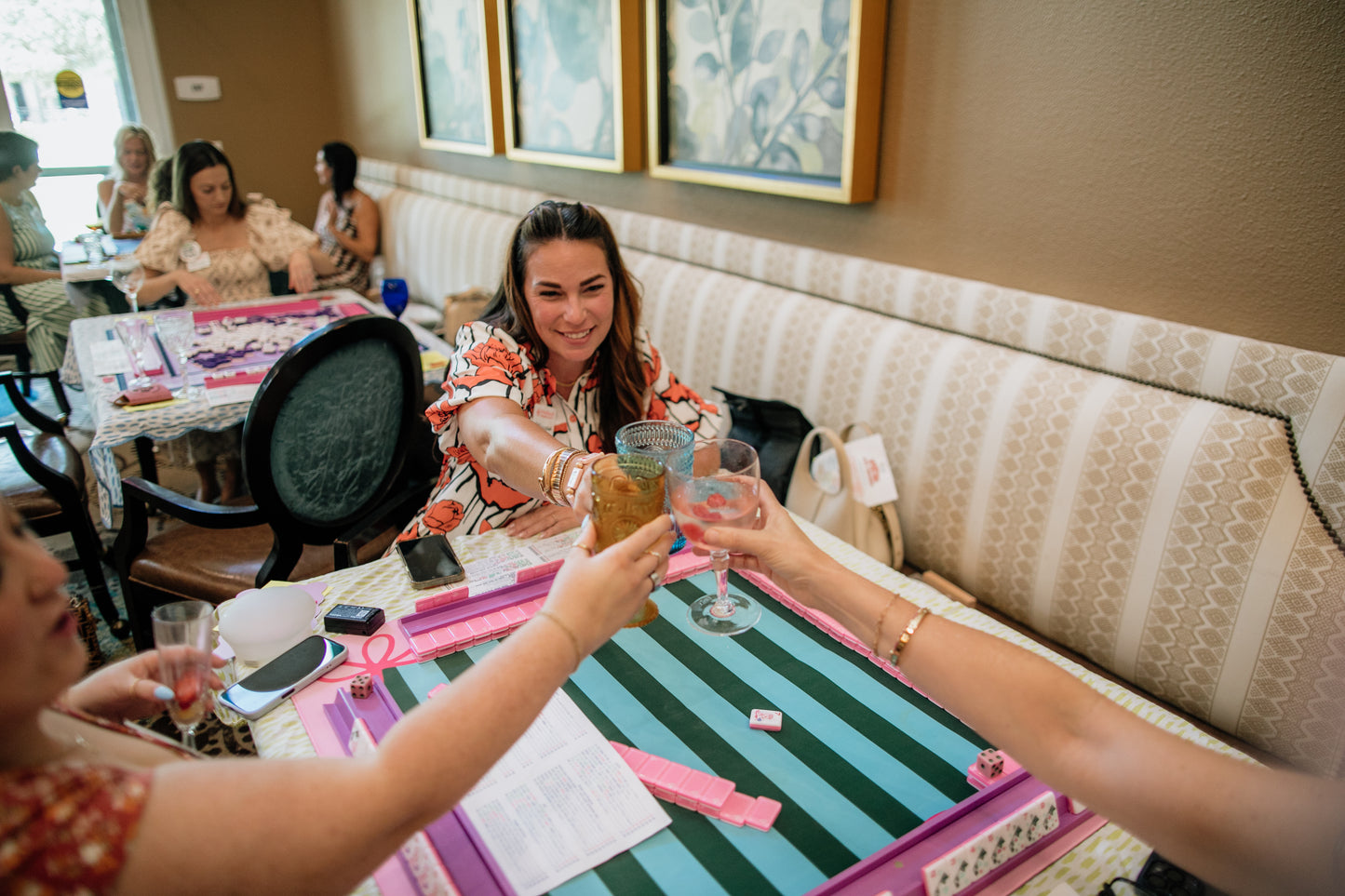 Mahjong Bow Mat- Green and Pink