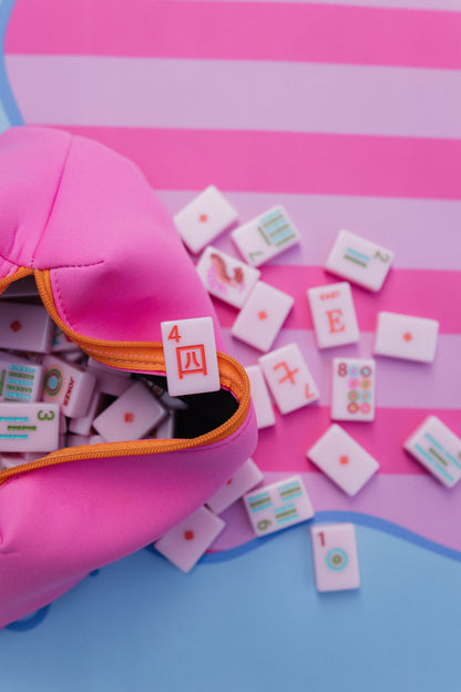 Mahjong Bow Mat- Blue and Pink