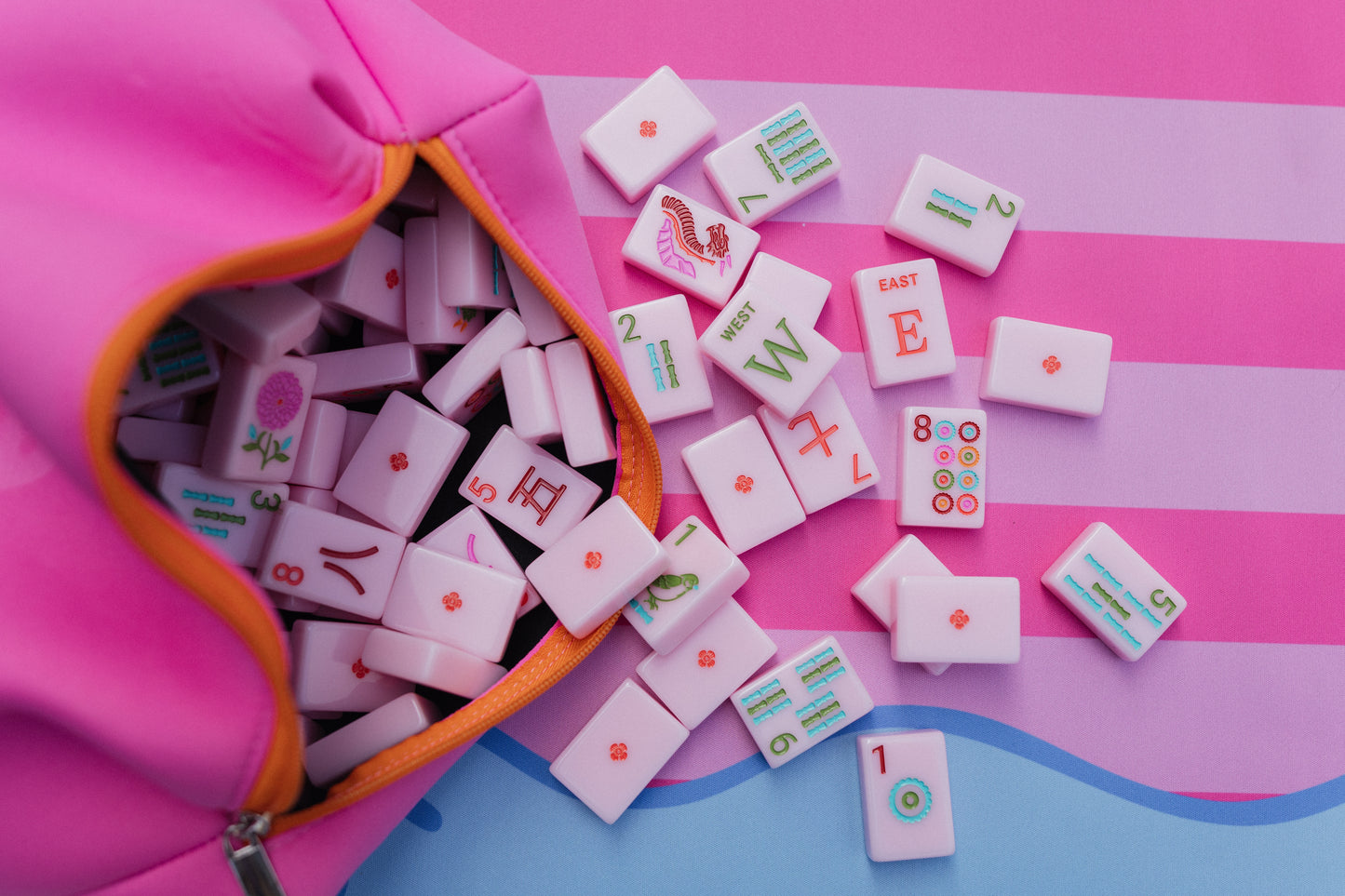 Mahjong Bow Mat- Blue and Pink