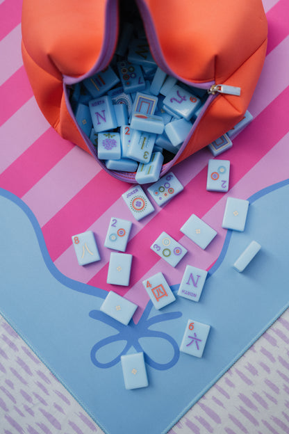 Mahjong Bow Mat- Blue and Pink
