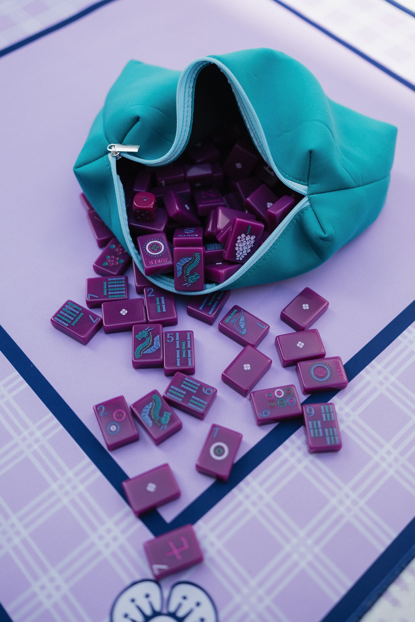 Lavender and navy plaid Mahjong Mat